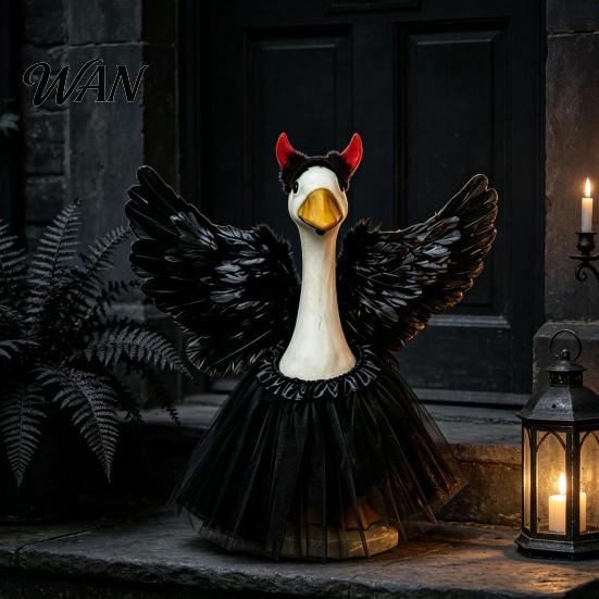 Devil Goose Outfit 1 Set Angel Outfit, Porch Costume, Feather Wings Skirt Headband Wand Set, Fits Statue for Home Yard Lawn Party Decor Clothing