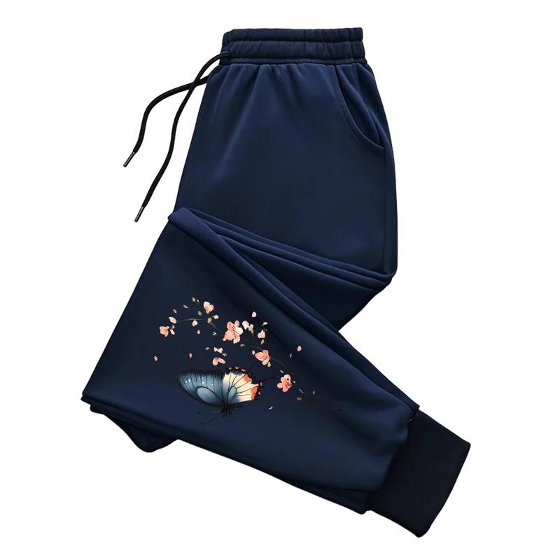 Women's Butterfly Print Sweatpants High Grade Ladies Daily Casual Sporty Jogger Pants Home Outdoor Comfort Breathable Trousers