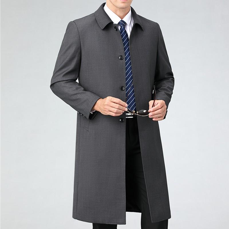 Высококачественная ветровка для мужчин среднего возраста, деловое длинное пальто для весны и осени, повседневное шерстяное тонкое пальто с отворотом для папы