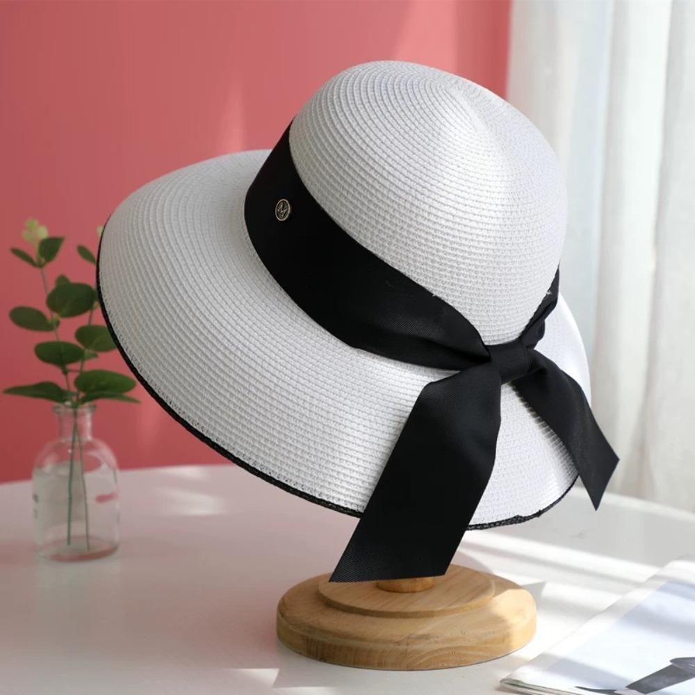 Silk Strap Wide Brim Hat Sun Protection Summer Sun Cap Elegant Beach Bucket Hat Women