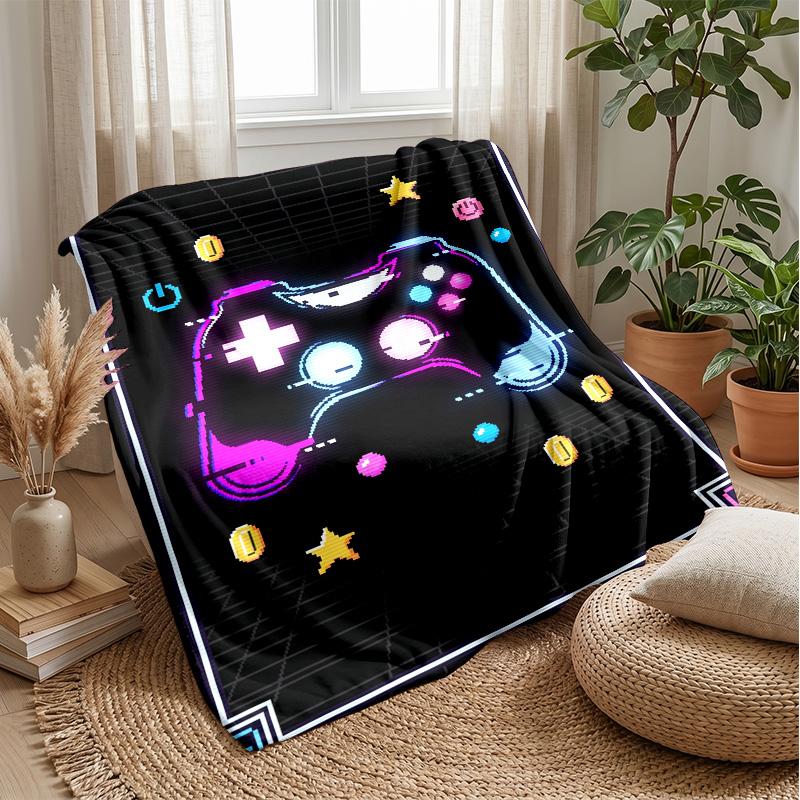 Neon Painted Game Controller Theme blanket Lightweight Warm Flannel Blanket Decorative Throw Blanket for Home Decoration