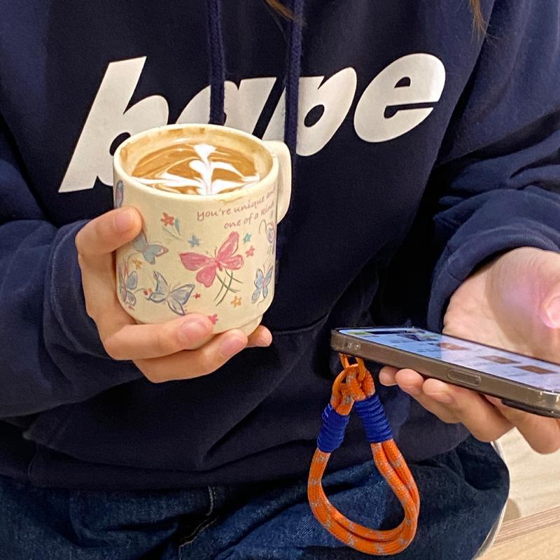 Домашняя атмосфера, Нишевое детское веселье, Весенне-летние расписные линии, Керамическая чашка с бабочкой, Кофейная чашка, Стакан для воды 340М