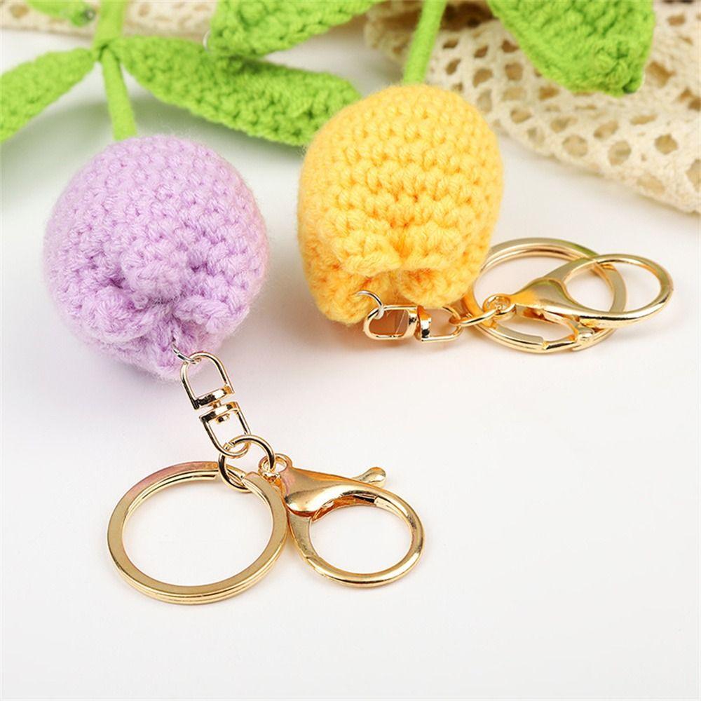Sweet Cute Crochet Flowers Cartoon Weaved Keyrings Girl Women Knitted Keychain Car Pendant