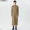 Men Stand Collar Long Sleeve Button Up Abaya Kaftan Long Robes