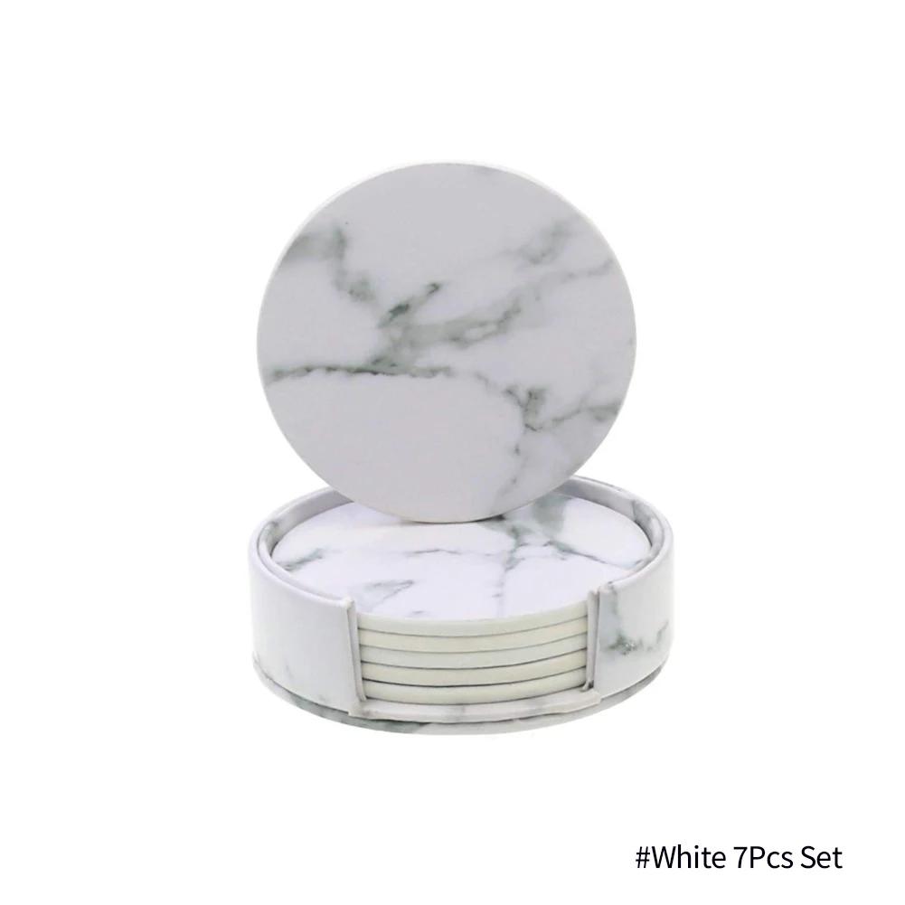 1/6PCS Artificial Leather Marble Coaster Drink Coffee Cup Mat Table Placemats Round Heat-resistant Tea Pad Table Pad Holder