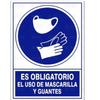 SIGN 1605 PLASTIC 345x245 ''USE OF MASK AND GLOVES IS MANDATORY''