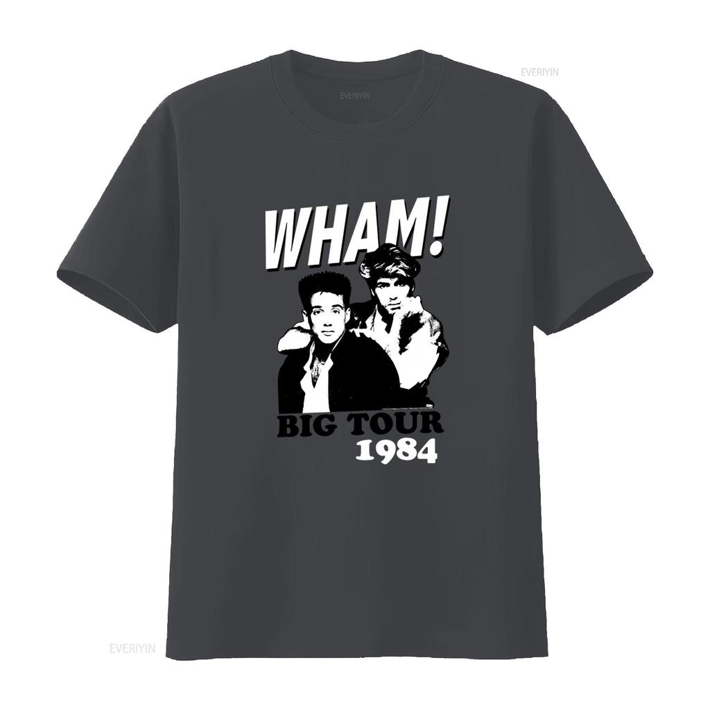 Wham 1984 Big Tour Print Dark Grey T Shirt for Men Fashion Retro Band Design vintage Washed Soft streetwear fashion Slightly