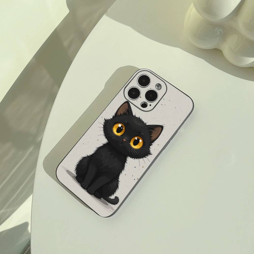 Мультяшные кошки Чехол для телефона для iPhone 17,16,15,14,13,12,11 Pro Max,16Plus,XS Мягкий черный чехол