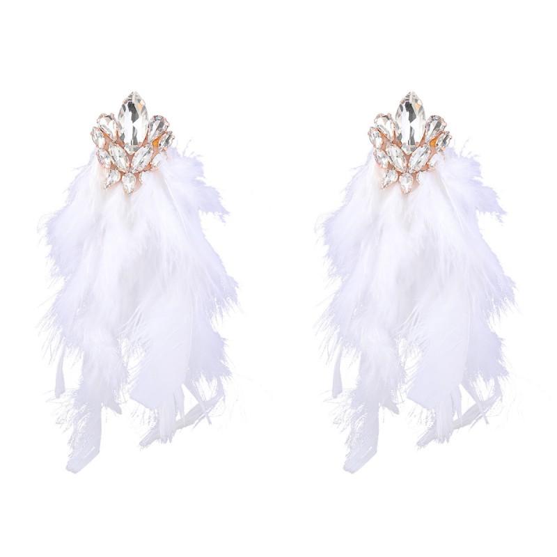 Boho Chic Long Feather Tassel Earrings With Rhinestone Floral Alloy Design Women