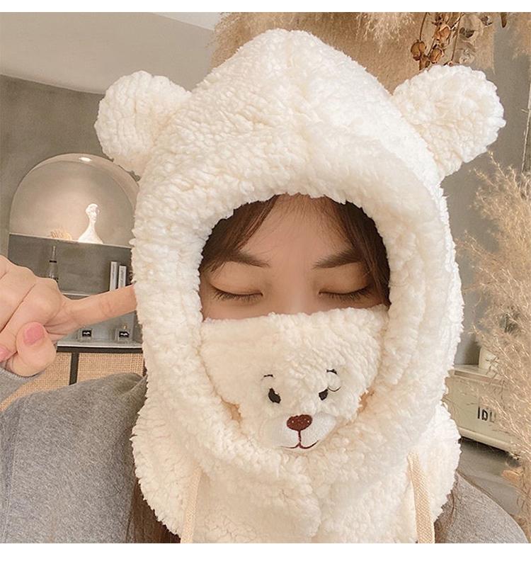 One piece hat embroidered teddy bear plush pullover hat