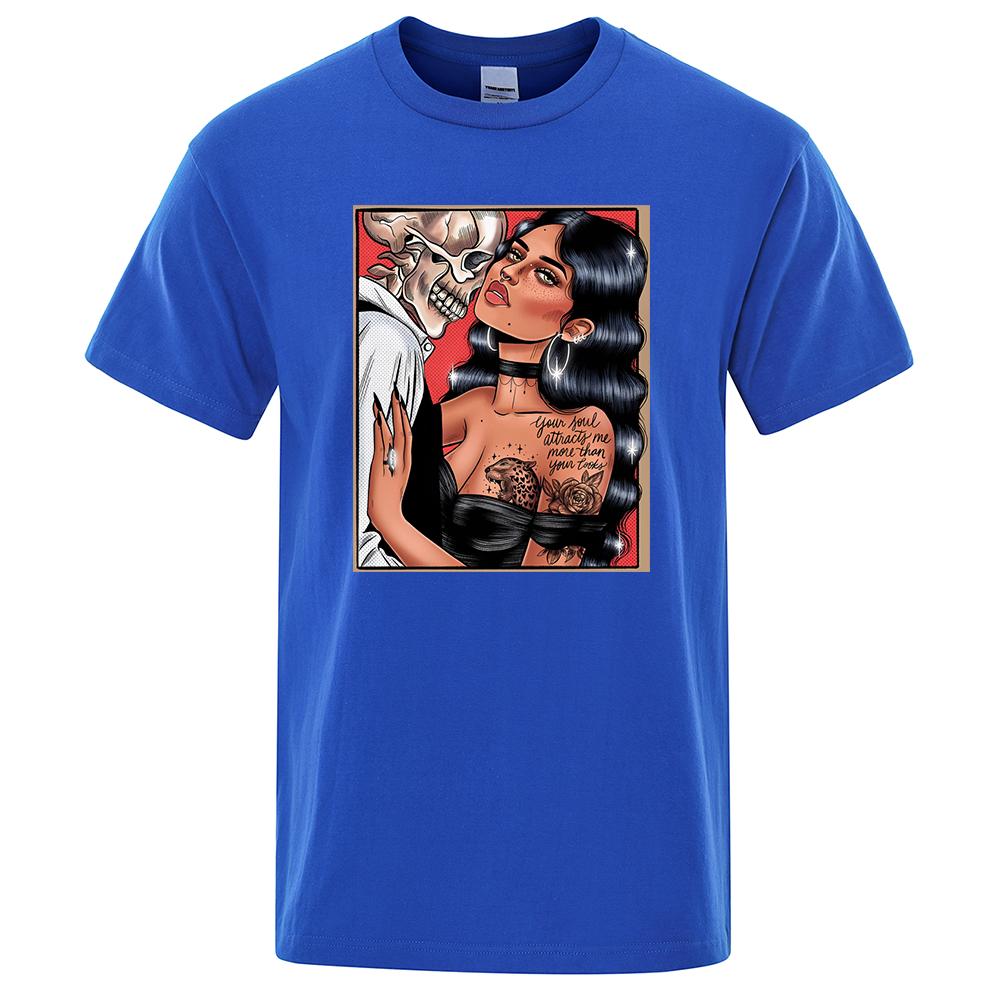 Крутая девушка с татуировками влюбляется в скелет футболка мужская хлопковая футболка большого размера с коротким рукавом с рисунком дышащая футболка