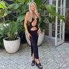 Women Backless Cut Out Maxi Dress Summer Knitted Halter Sleeveless Bodycon Club Party Beach Outfits Sizes S XL