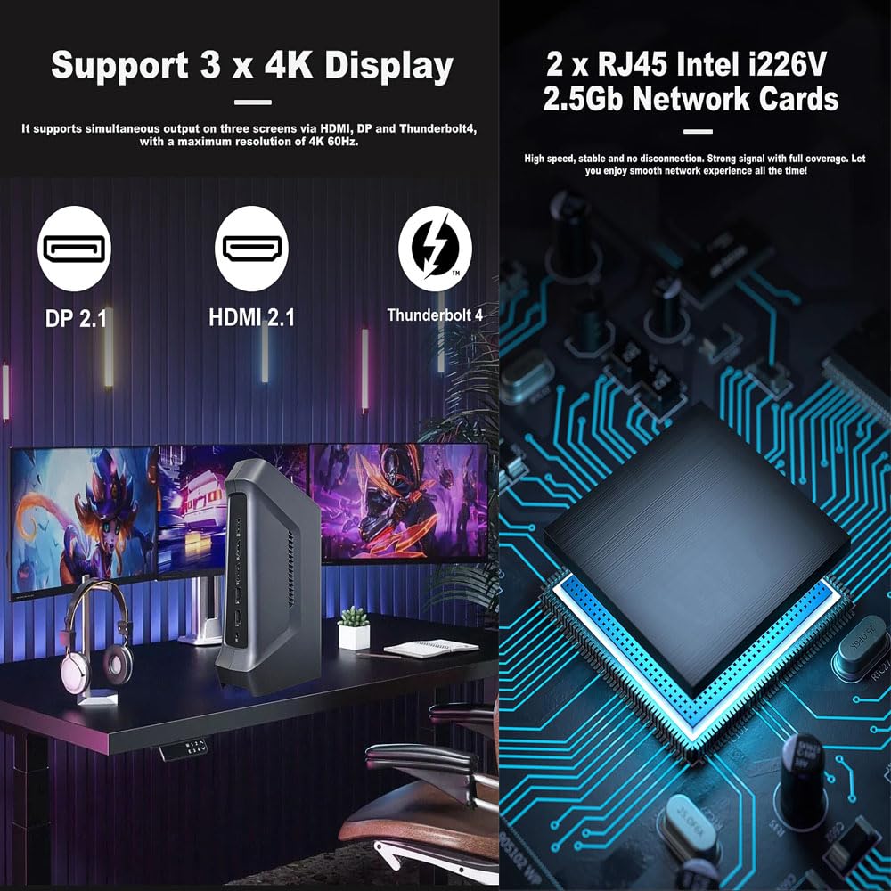 SZBOX Mini PC Small PC F12 155H Windows 11 Pro Intel Core Ultra 7 155H to 16GB DDR5 512GB SSD Game Console Mini Mini Computer DP LAN (up 4.8GHz)