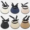 Women Sun Visor Hat Adjustable Wide Brim Bowknot Straw Hat Beach Hat