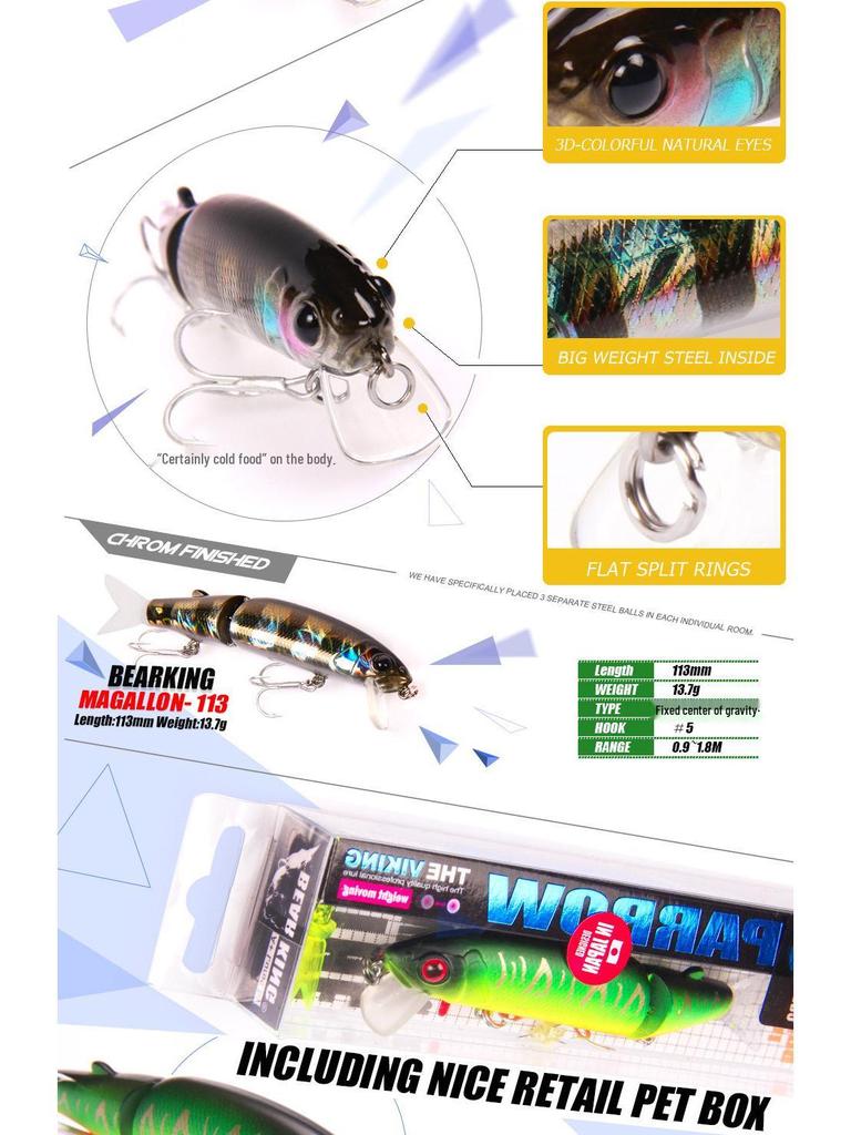 BEARKING 11.3см 13.7г Многосоставная Плавающая Приманка Минноу