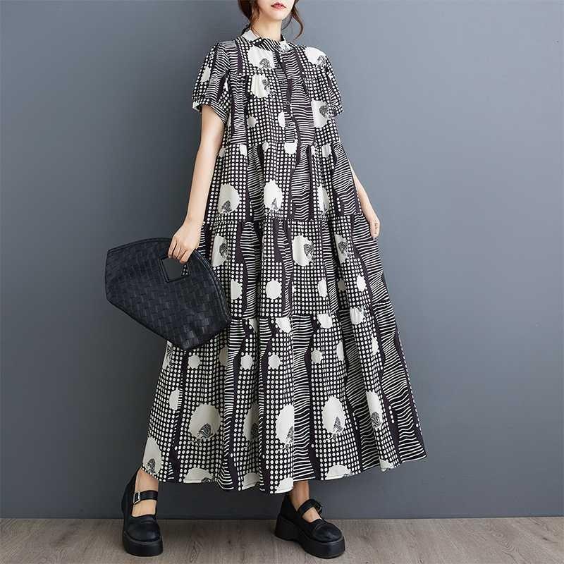 Короткий рукав свободного покроя плюс размер модный принт утягивающее платье средней длины