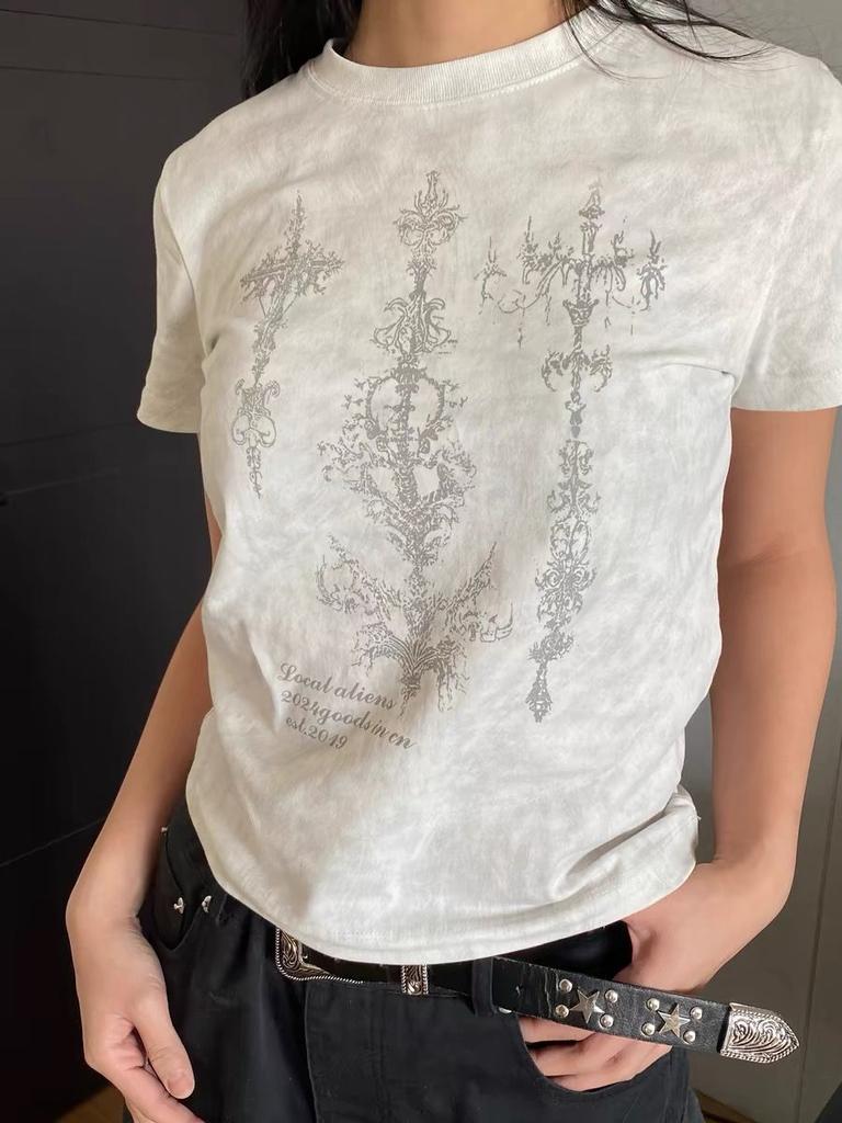 Punk Vintage Streetwear T Shirts Women American Retro Grunge Gothic Harajuku Y2k Graphic Print Short Sleeve Tees Tops