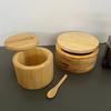 Бамбуковый ящик для хранения приправ с магнитной поворотной крышкой, деревянная солонка, держатель для перца, сахара, специй, круглая чаша-контейнер, кухонные гаджеты