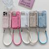 For iPhone 16 Pro Max Case Zipper Card Holder Mirror Snake Texture PU+PC Back Cover with Lanyard