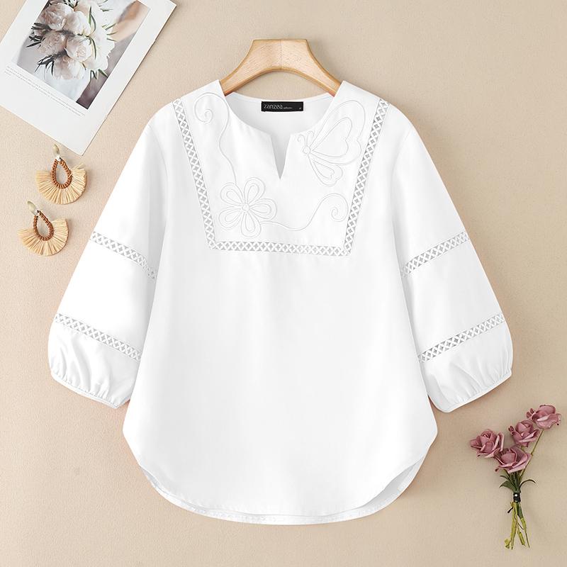 ZANZEA Женская повседневная блузка свободного кроя с V-образным вырезом и рукавом 3/4