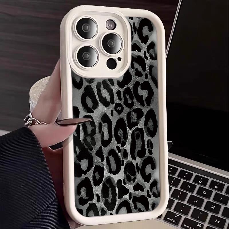 Модный INS Черный Леопардовый Принт Лазерный Чехол Для iPhone 17Pro 16 15 14 11 12 13 Pro Max 17 Pro 7 8 Plus Ударопрочный Силиконовый Funda