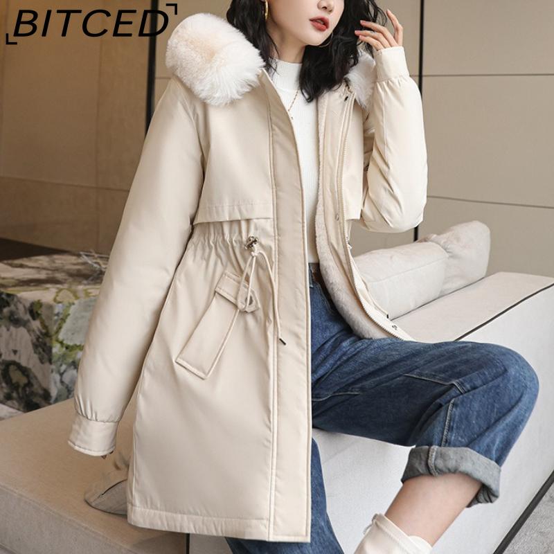 BITCED Winter Parka - Women's Relaxed-Fit Mid-Length Cotton Coat with Large Fur Collar