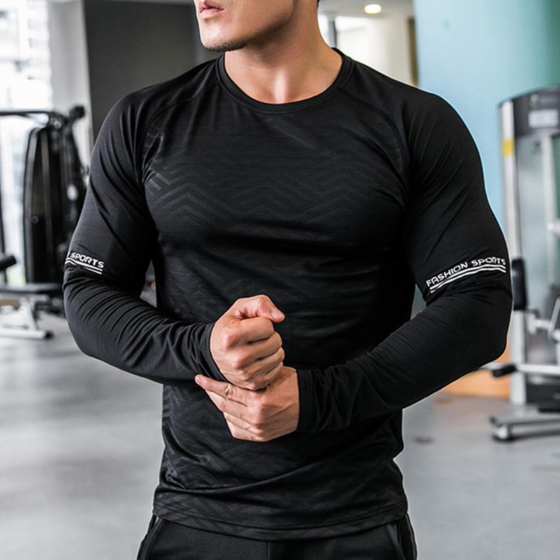 Мужская спортивная одежда Футболки для спортзала Компрессионные быстросохнущие рубашки с длинными рукавами для бега Спортивный топ с круглым вырезом