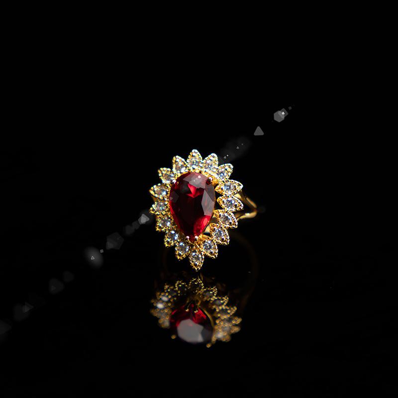 2026 Non-fading Jewelry Pigeon Blood Red Ruby Women's Fashion Light Luxury Jewelry Set Three-piece Set