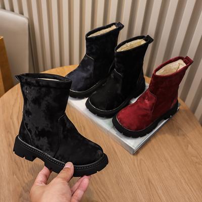 Новые зимние сапоги для девочек из толстого хлопка с теплыми кожаными ботинками
