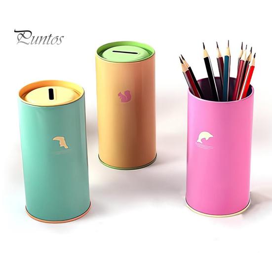 Металлическая копилка большой емкости с рисунком животных, детский цилиндрический сберегательный банк, инструмент для финансового управления