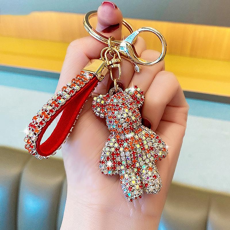 1Pc Bag Pendant Personalized And Creative Boutique 5Cm Cute Bear Keychain Inlaid With Artificial Diamond Car Keyring