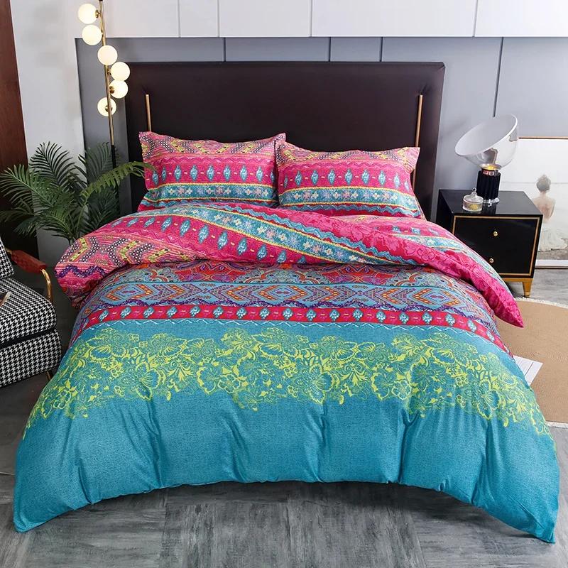 Комплект постельного белья в стиле бохо из 3 предметов, полосатый геометрический пододеяльник и наволочки в коричневом этническом и традиционном стиле, мягкие уютные пододеяльники