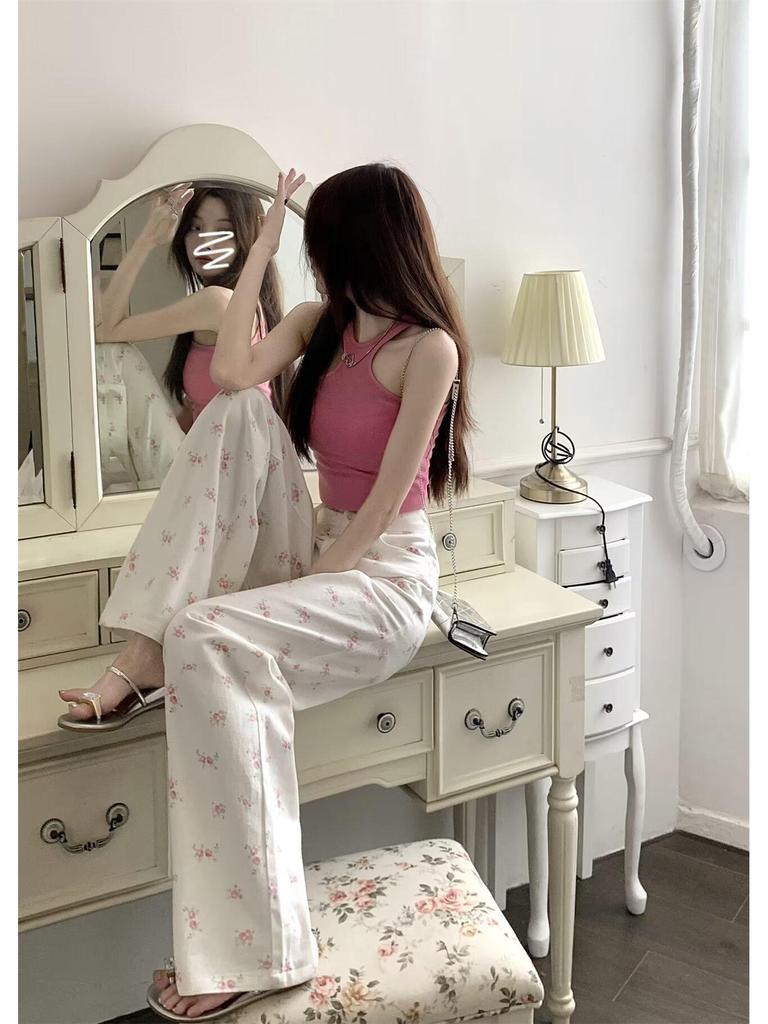 Женские джинсы с высокой талией и широкими штанинами, цветочные мотивы - лето 2024 г., свободный крой, большой размер