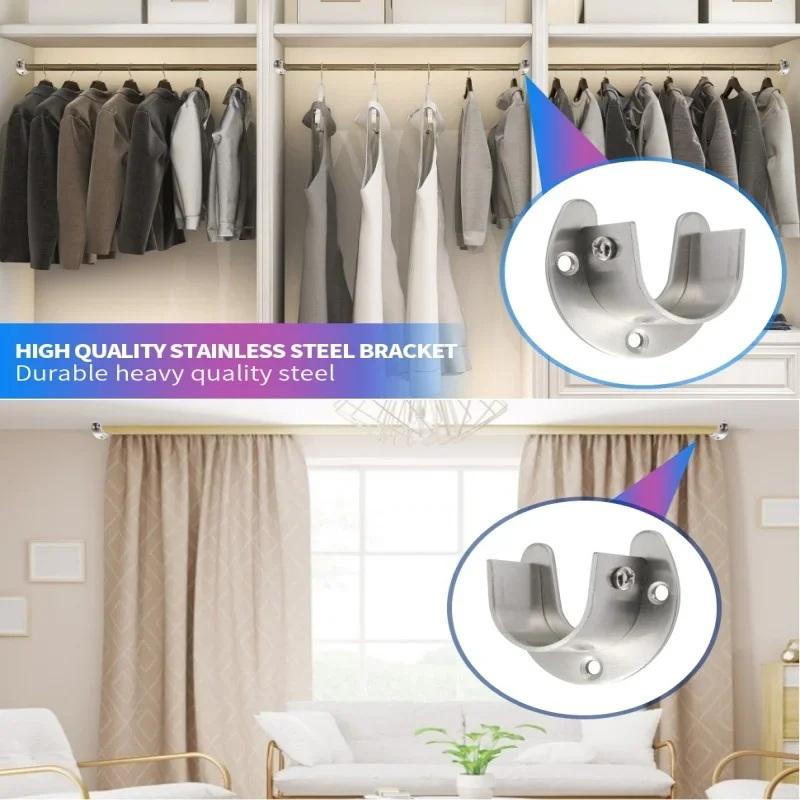 304 Stainless Steel Flange Seat 2PCS Wardrobe Hanger Rod Bracket Robust Fixing Hardware Holder for Closet Bar Support