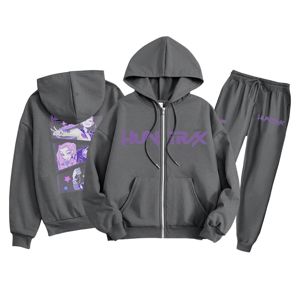 Детская мода Толстовка с длинным рукавом, на молнии, с капюшоном, спортивные штаны с принтом, комплект толстовки с карманами