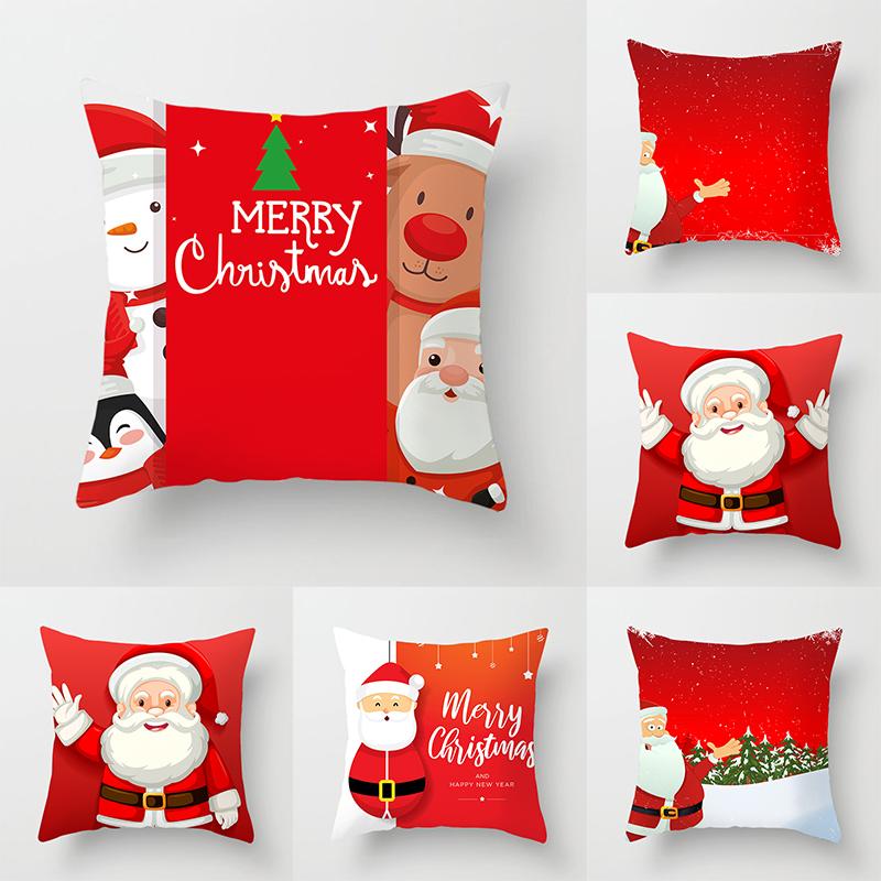 Cartoon Santa Claus Pillowcase Sofa Kids Room Decoration Merry Christmas Cushion Cover
