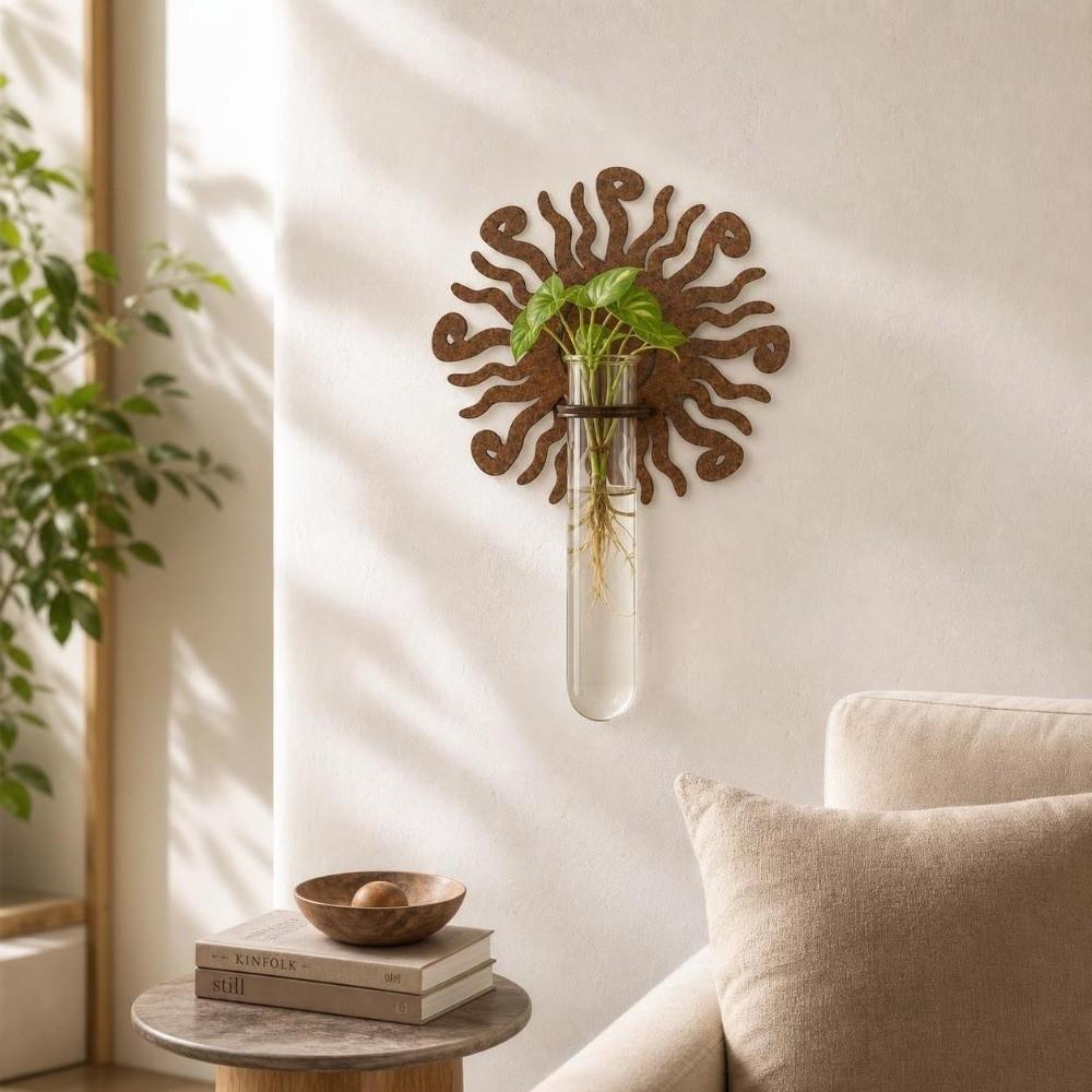 Vase Hydroponic Planter Shelf Wooden Plant Flower Pot Wall Decoration Living Room