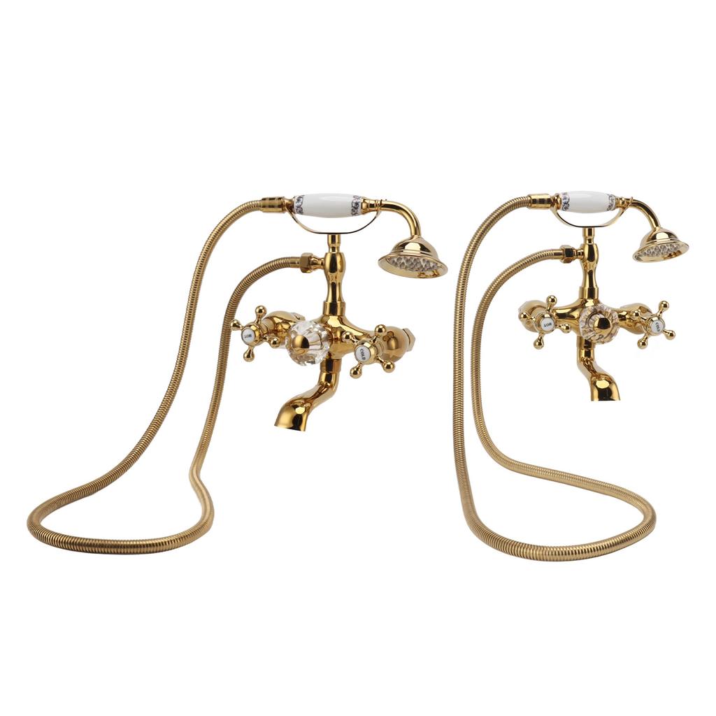 Antique Brass Shower System Wall Mounted Brass Handheld Shower Sprayer with Cross Handle Bathtub