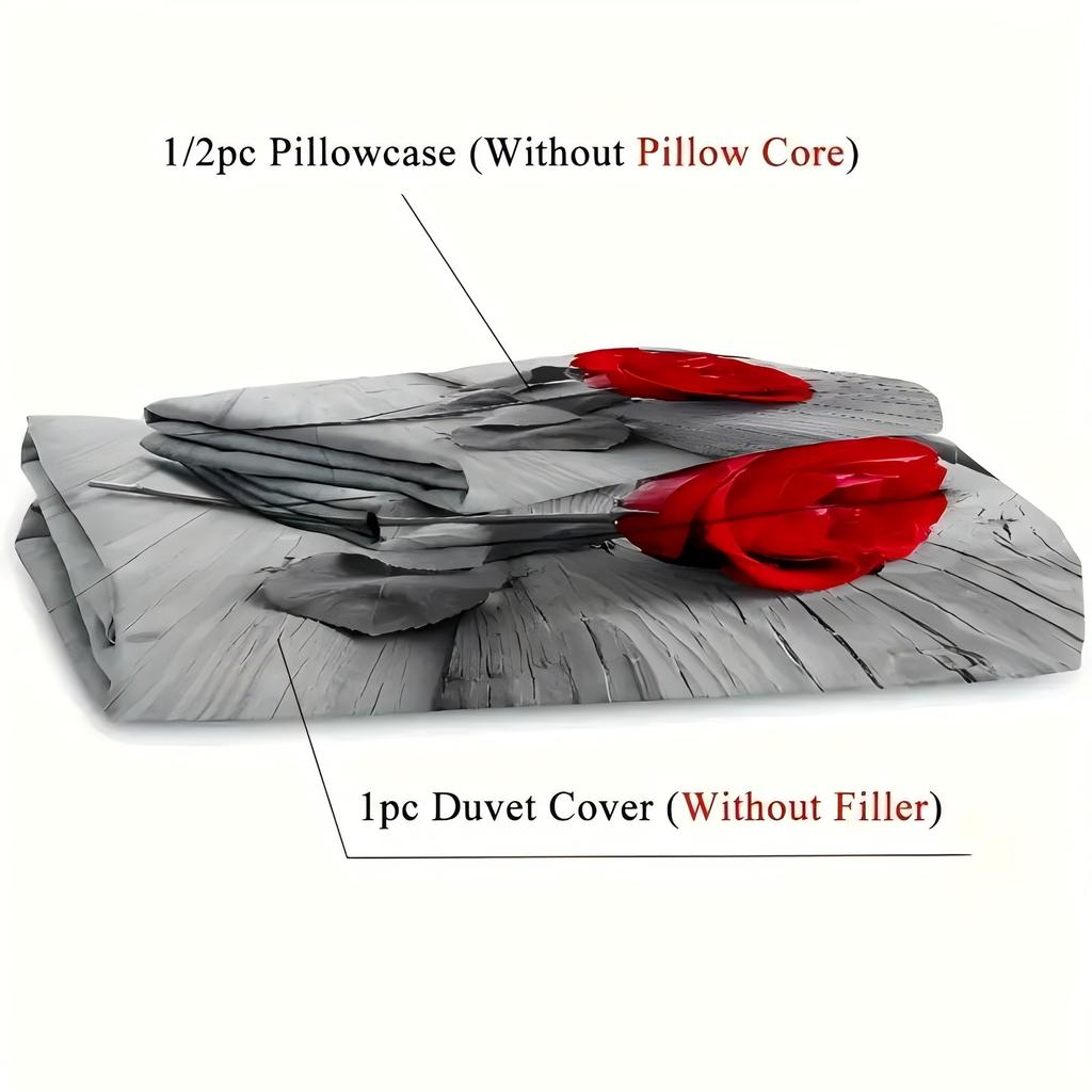 Red Rose Flower 3D Print Duvet Cover Luxury Romantic Theme Soft Bedding Cover Set Couple Valentine's Day Gifts Bedroom Decor