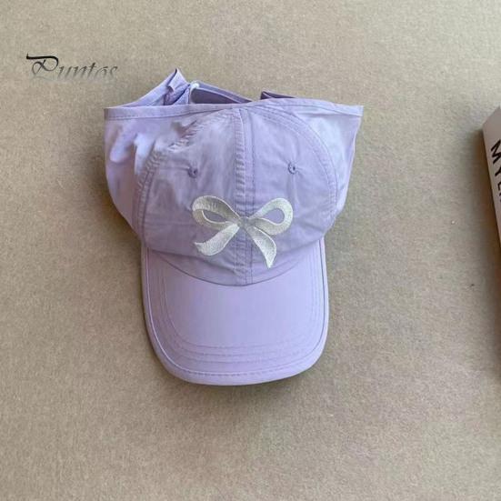 Детская бейсбольная шляпа с вышивкой и бантом, солнцезащитный козырек с длинными полями, хвостик с длинными полями, противоскользящая кепка для девочек, уличная походная шляпа, школьная фуражка