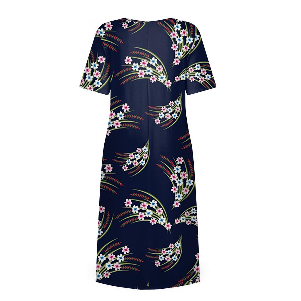 Women's Casual Dresses Printed Dresses Summer Dresses Printed Pleated Round Neck Midi Dresses Basic Classic Outdoor Daily Short Sleeve Loose Dresses