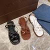 Retro Summer Sandalias De Mujer 2024 Thin Cross Straps Roman Shoes Casual Thick Low Heel Sandales Femmes Solid Open Toe Shoes