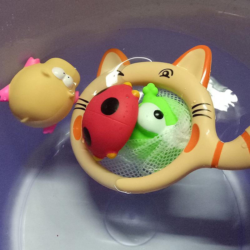 Детская Ванная Купание Котенок Рыба Игра Вода Игра Пляж 4 Виниловое Животное Сетка Рыба Набор