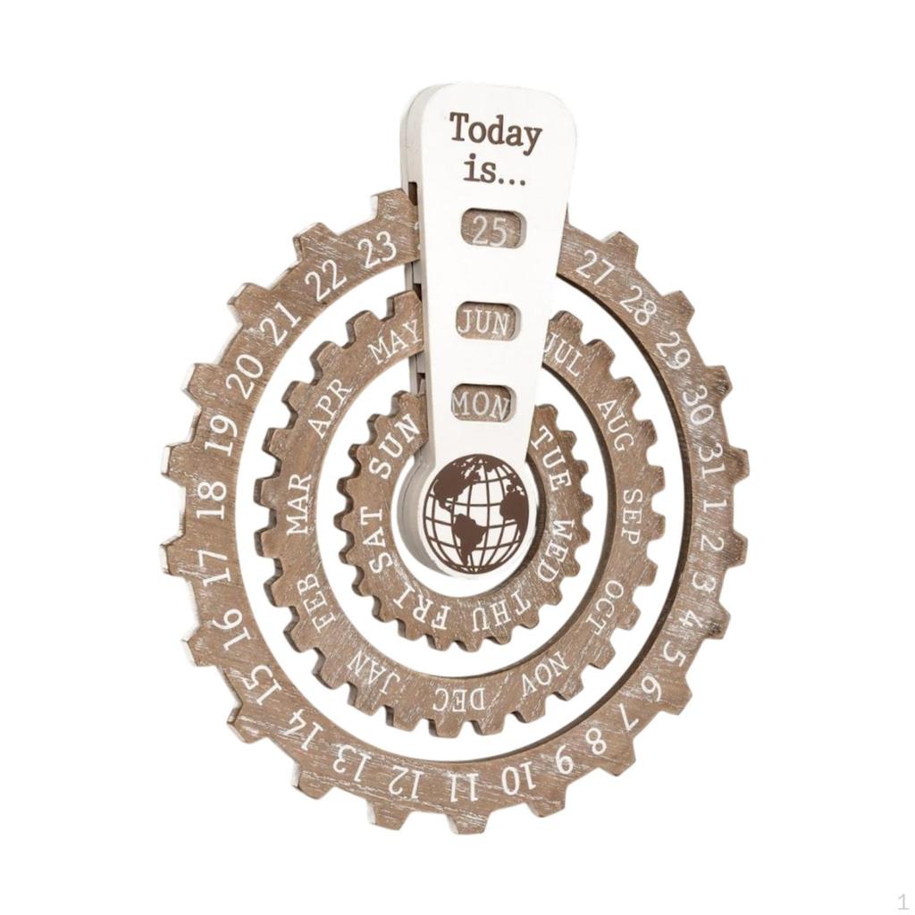 Calendar Wooden Discs Collector's Art Ornament Rotatable Rotating for Bookshelf