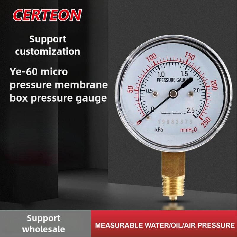 YE-60 Diaphragm Pressure Gauge Gas Vacuum Micro Low Pressure Manometer Radial Mount M14 G3/8 kPa Thread Meter