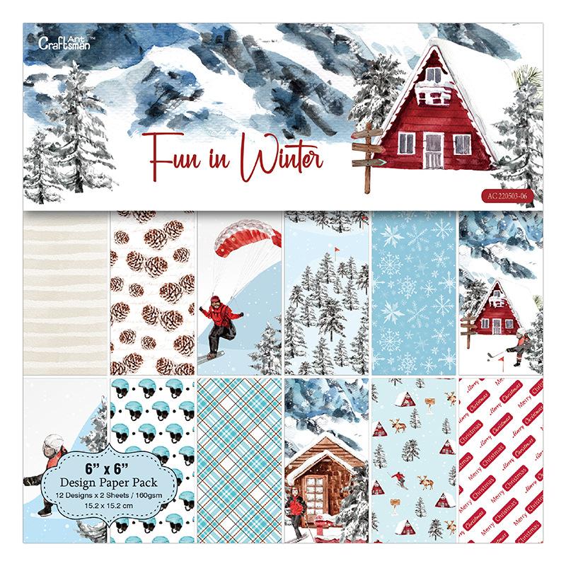 Winter Theme Animals Pattern Paper 9 Styles 24 Sheets DIY Photo Album Scrapbook Journal Account Card Background 6 Inch