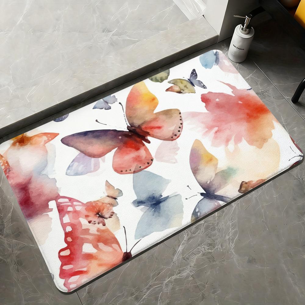 Watercolor Butterfly Floor Mat Flannel Rugs Soft Winter Warmth Floor Mat Thickened Non-Slip for Living Room Home Door Mat