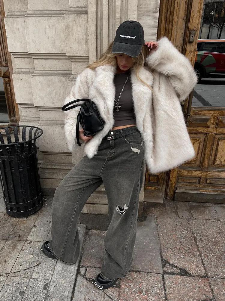 Faux Fur Coat Lapel Warm Women'S Clothing Autumn And Winter Imitation Fur Coat Rex Rabbit Fur Coat