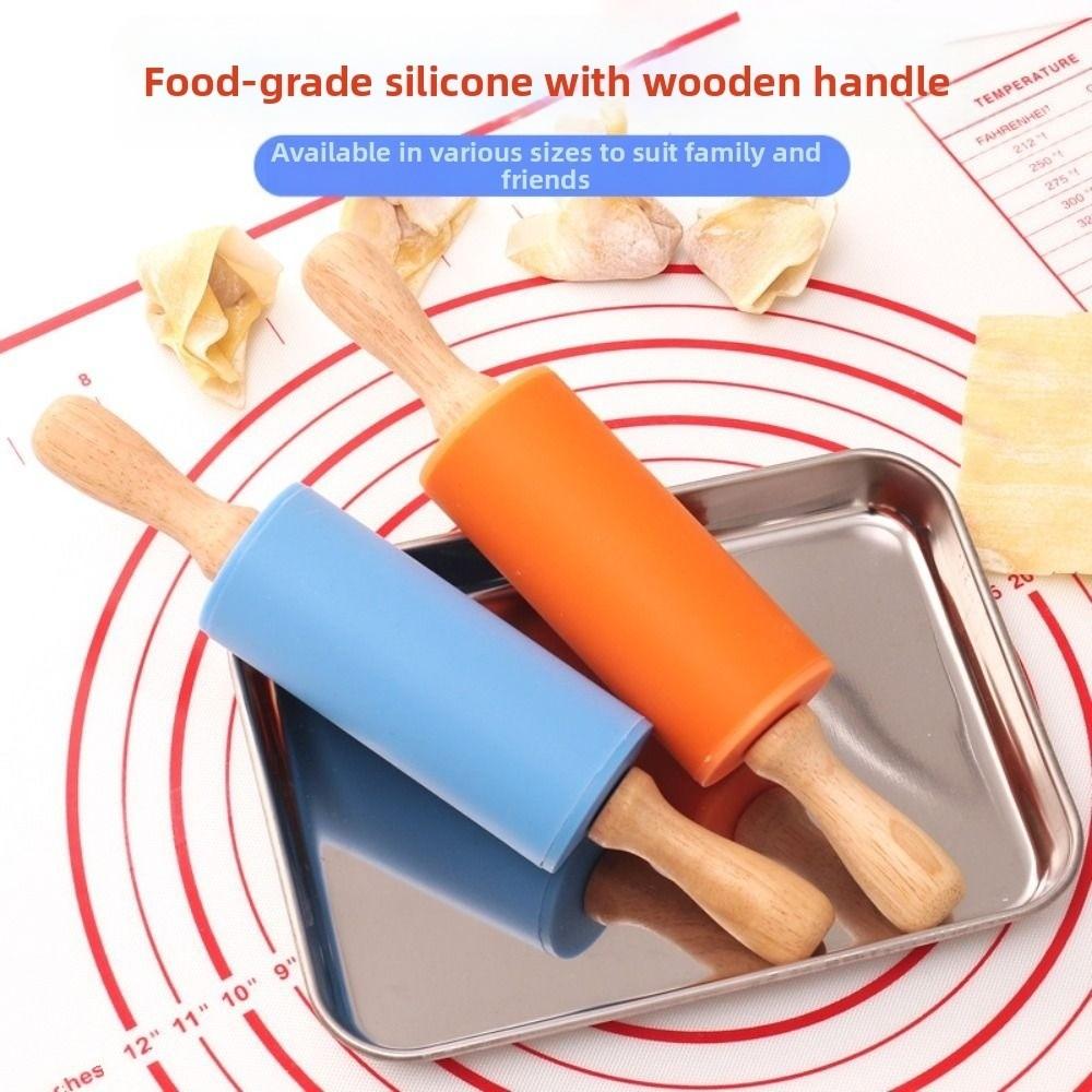 Multicolor Silicone Rolling Pin Wooden Handle Flour Roller New Pastry Dough Roller  Baking Tool
