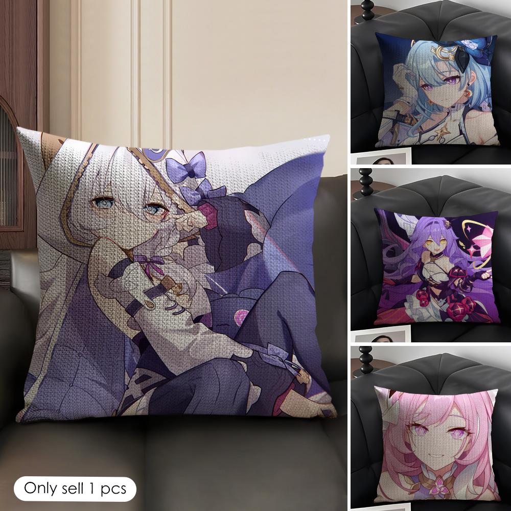 Anime Game Honkai Impact Cushion Cover Natural Linen Organic Fabric DoubleSided Printing Sofa Home Decor Gift Pillow Case